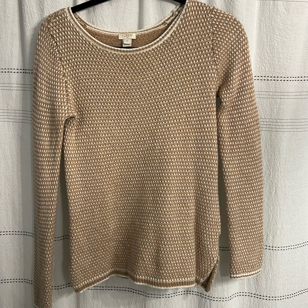Jcrew tan and white wool blend sweater sz xs